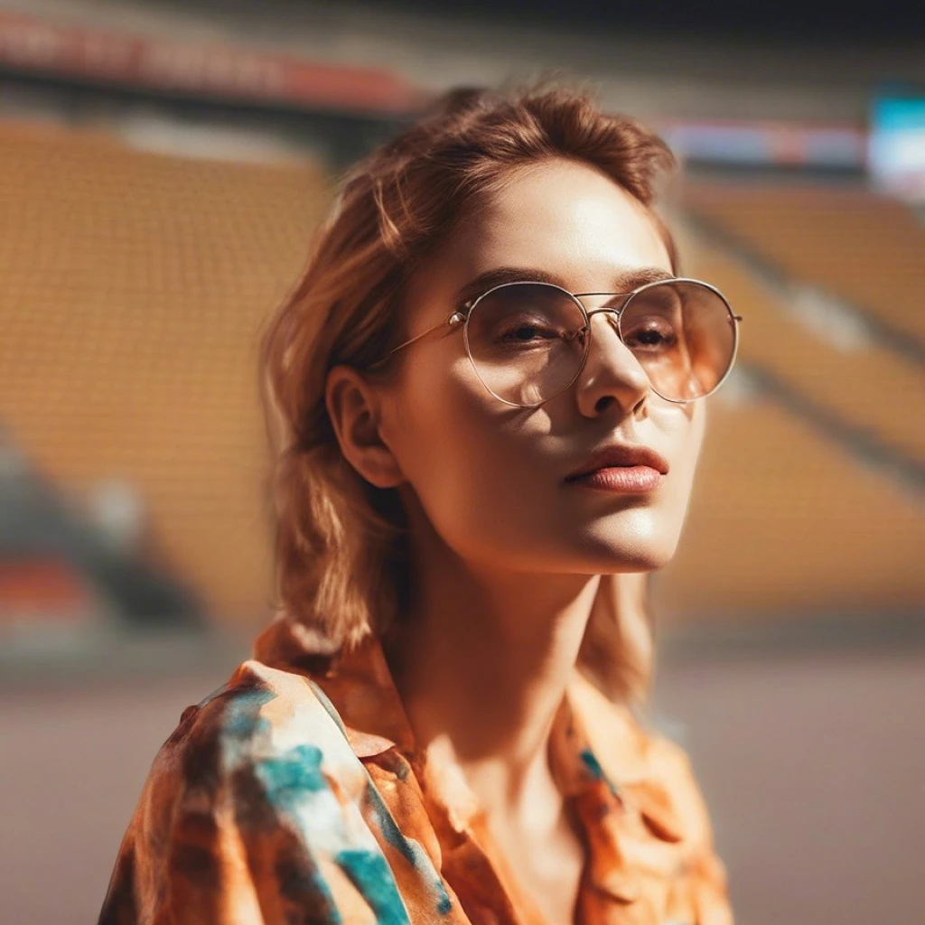 a portrait of a woman in a stadium