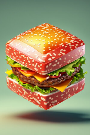 A 3d cube shaped hamburger
