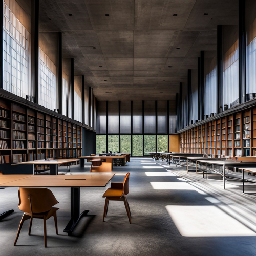 A brutalism library with big windows
