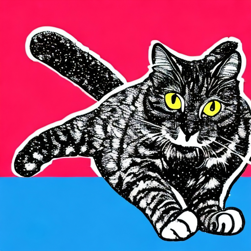 A cat jumping in the snow in a pop art style