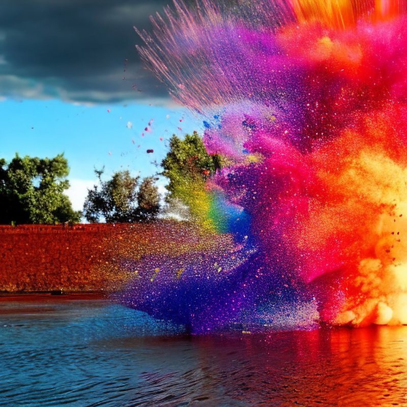 An explosion of colorful powder